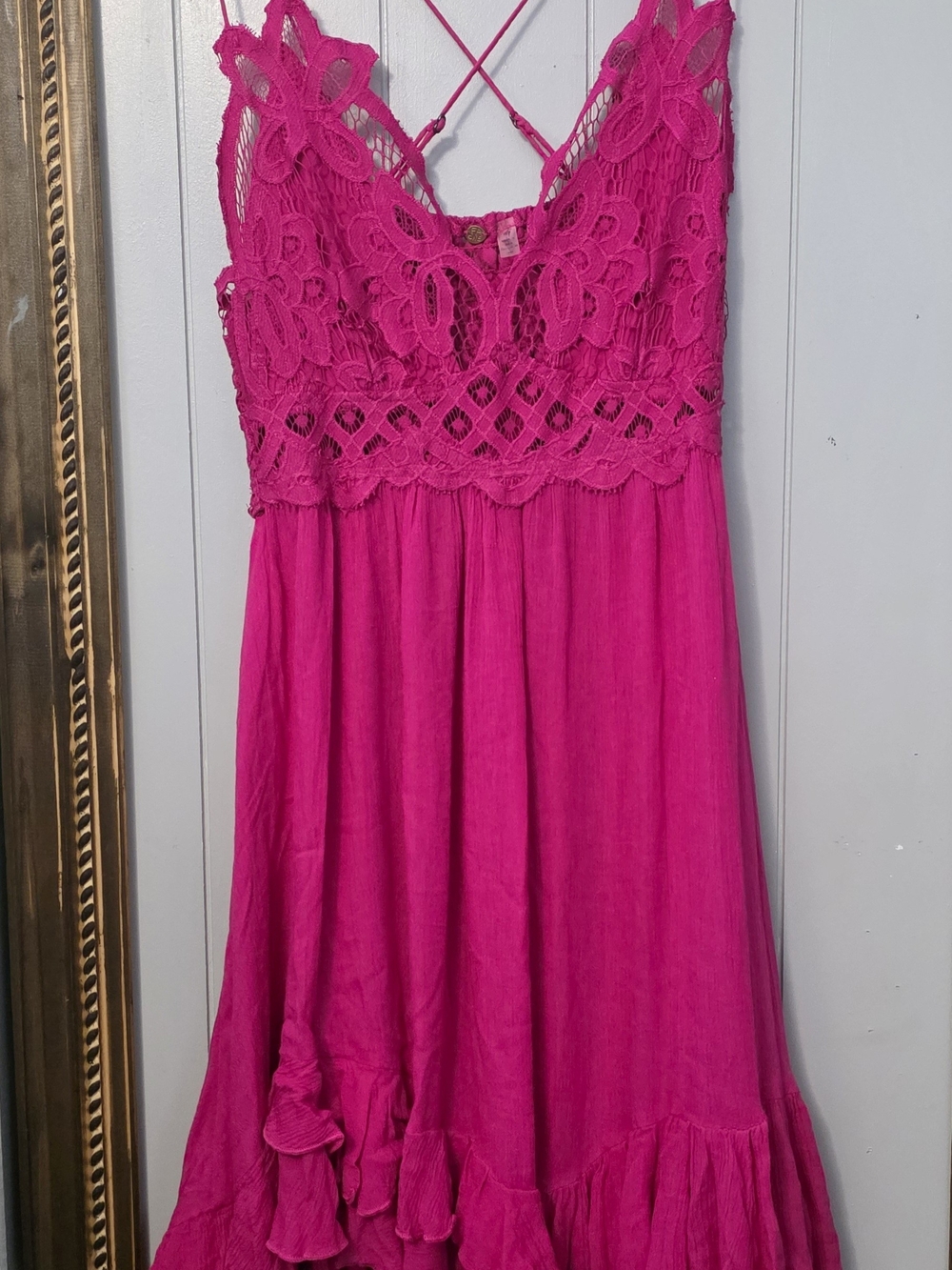 Free People Pink Lace-Top Mini Dress